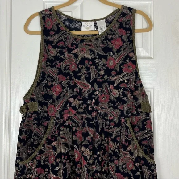 Vintage Bentley Floral Paisley Fine Ribbed Corduroy Midi-Maxi Jumper Dress - Picture 2 of 6